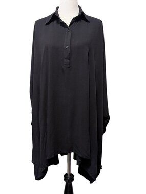 Paolo Tricot NWOT Womens OS Black Oversized Lagenlook L/S Asymmetric Tunic Top